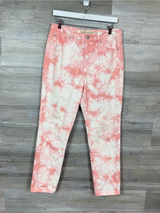 Soft Surroundings Denim - Soft Surroundings Tie Dye Ankle Jeans Pink White Size 12 Cropped Slim Stretch